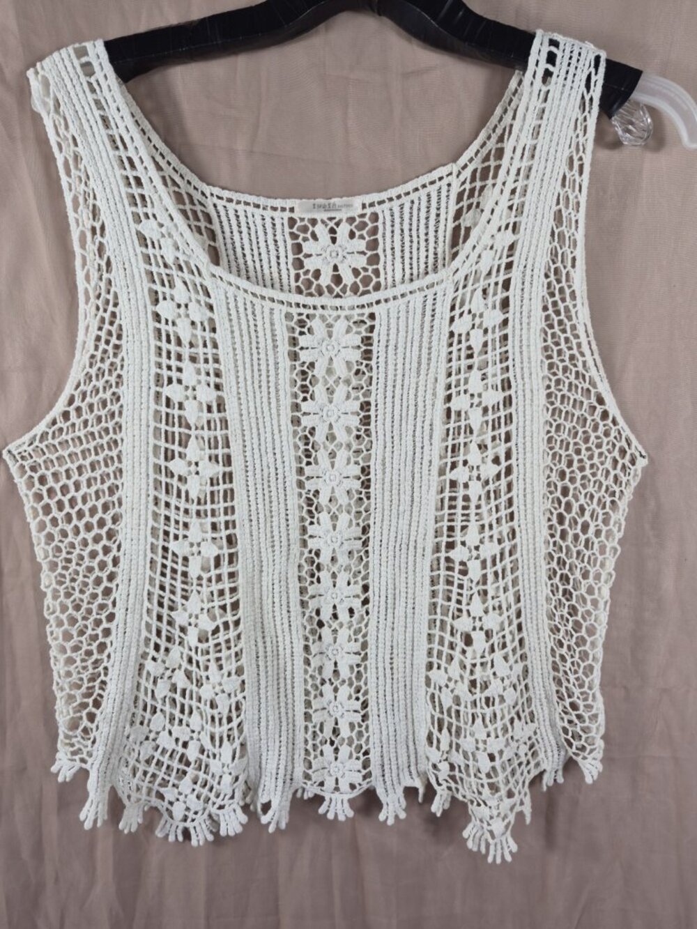 India Boutique Women's Cream Crochet Intricate Lace Fairy Tank Top Size L